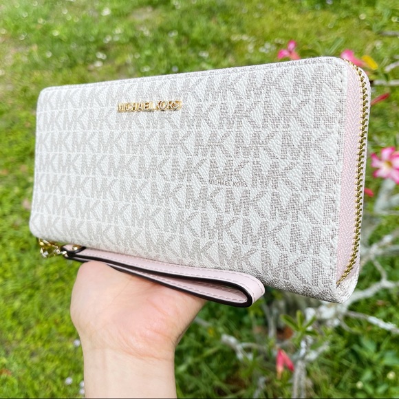 Michael Kors Jet Set Large Continental Wallet Wristlet MK Vanila Pink Blush - Picture 4 of 12